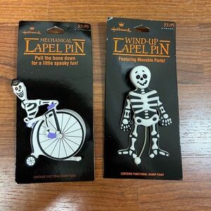 Hallmark Halloween Theme Mechanical Skeleton Pins Vintage Lot of 2 New on Card